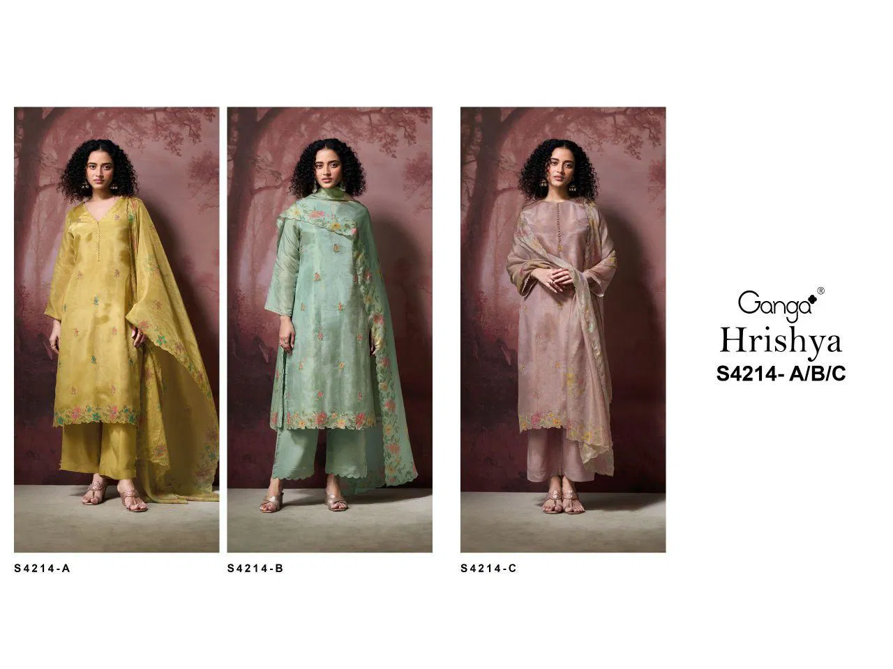Ganga Hrishya 4214 Bemberg Silk WIth Embroidery Work Dress Material Collection 