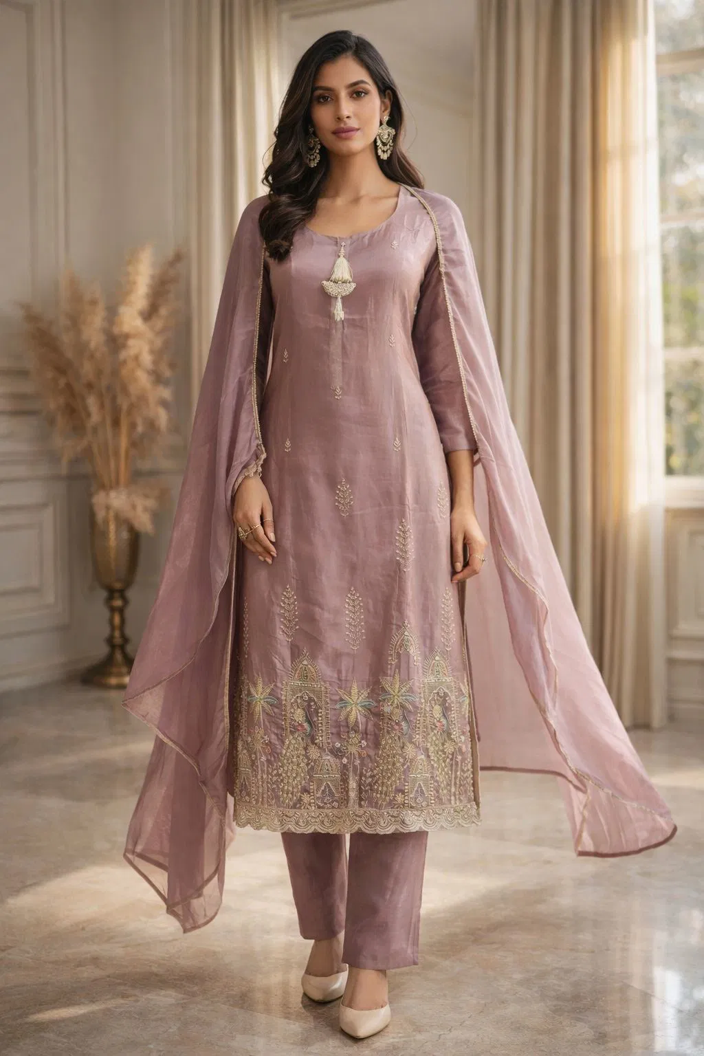 Naisha K 618 Shimmer With Handwork Kurti Pant And Dupatta Collection