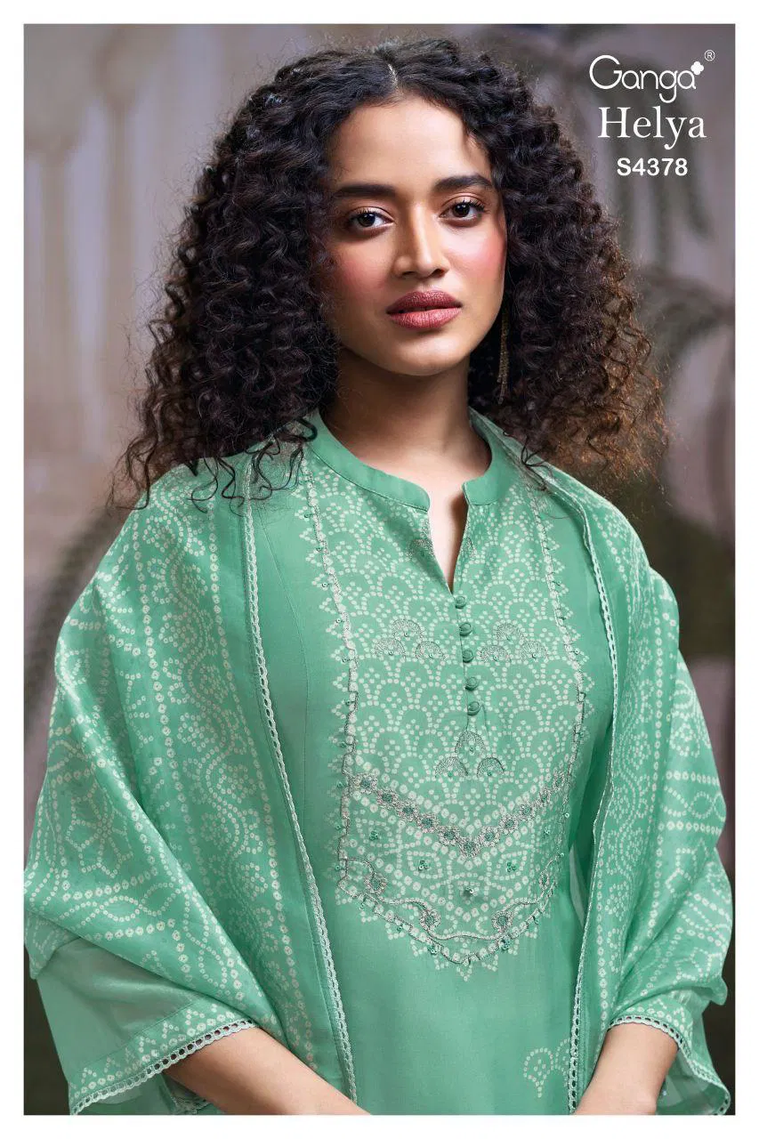 Ganga Helya 4378 Bemberg Silk With Embroidery Handwork Dress Material Collection 