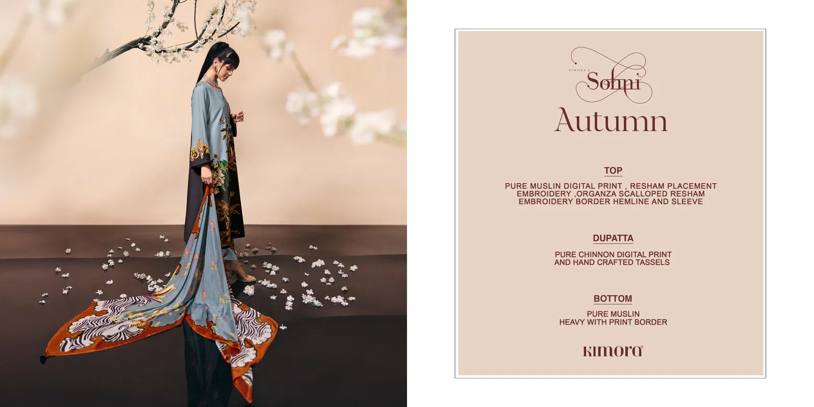 Kimora Sohni Autumn Muslin Digital Print With Embroidery Salwar Kameez Collection 