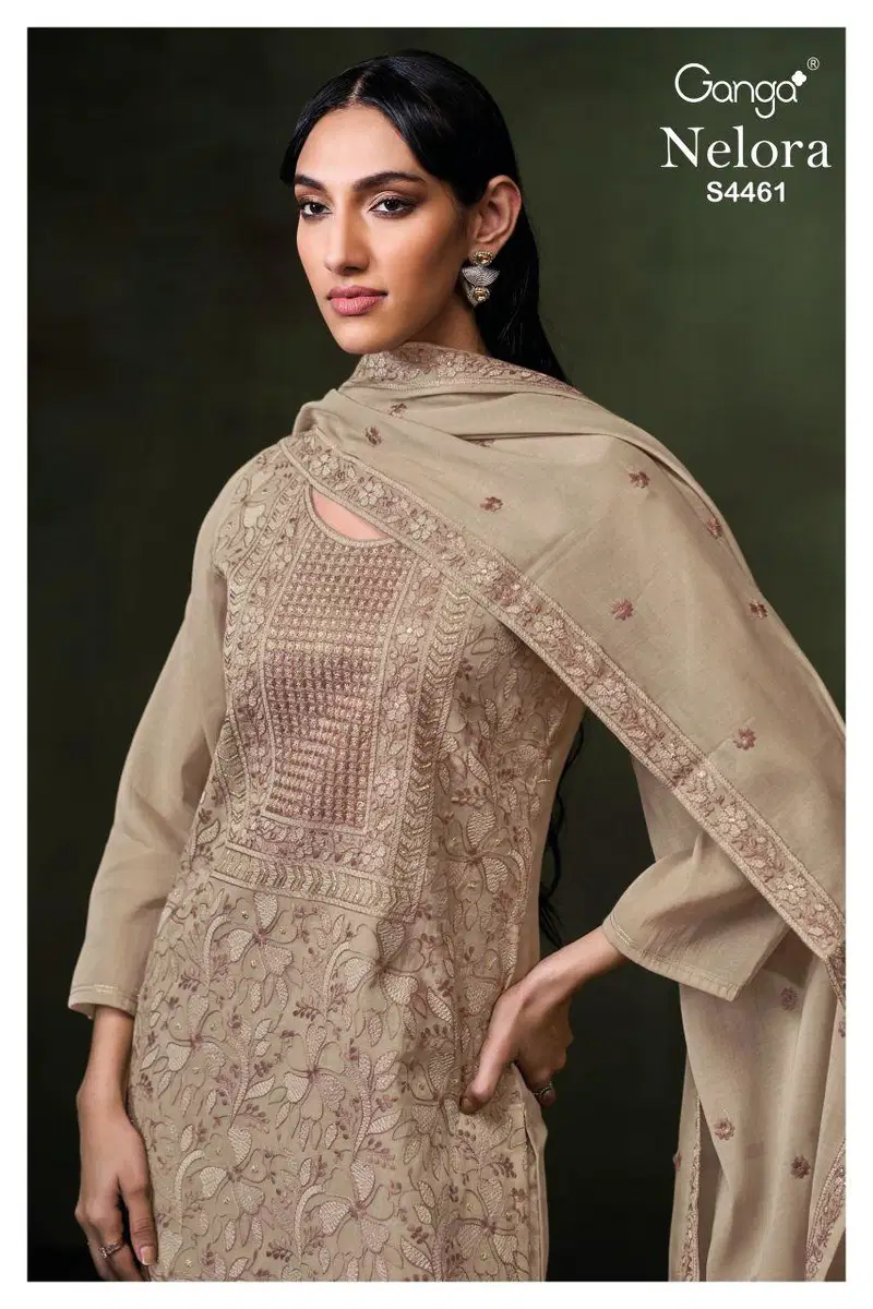 Nelora 4461 Viscose Mul With Embroidery Work Dress Material Collection 