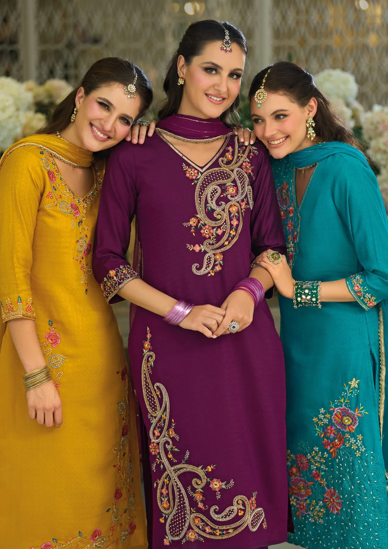 Lily And Lali Dedaar Viscose Silk With Embroidery Work Kurti Pant And Dupatta Collection