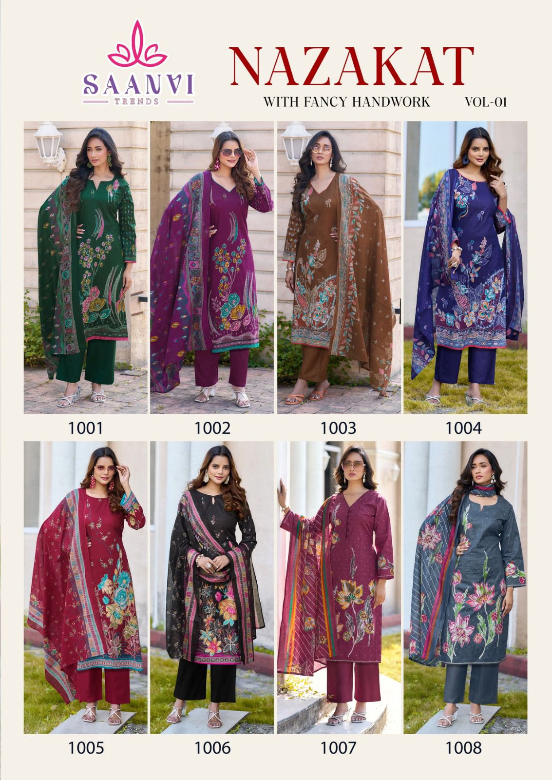 Saanvi Nazakat Vol 1 Heavy Cotton Printed With Exclusive Work Dress Material Collection 