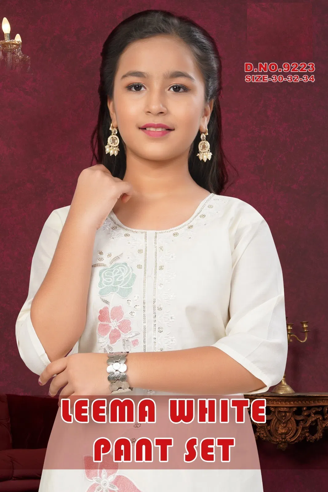 Leema White Pant Set 9223 Roman Silk Kids Wear Kurti Set