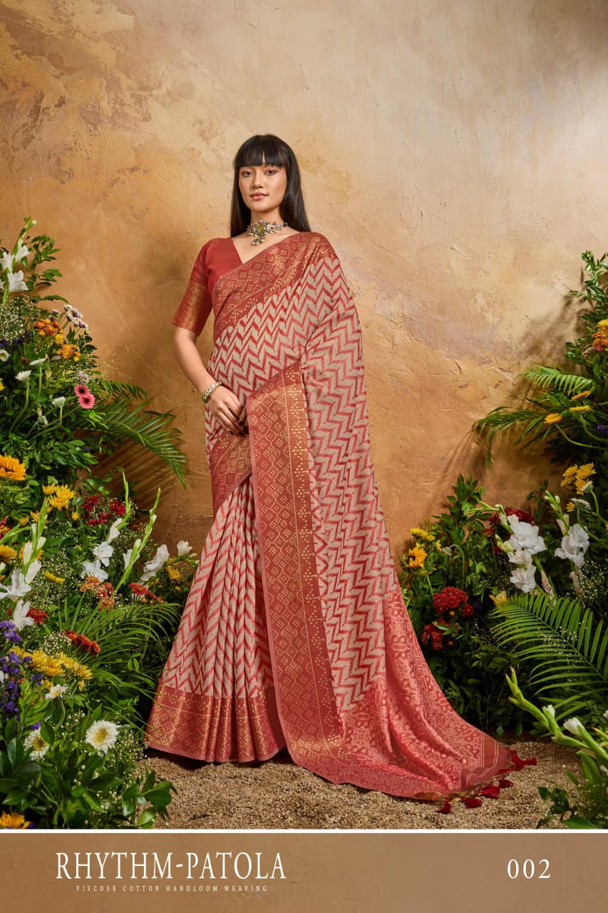 Rhythm Patola Viscose Cotton Handloom Weaving Patola Saree Collection  