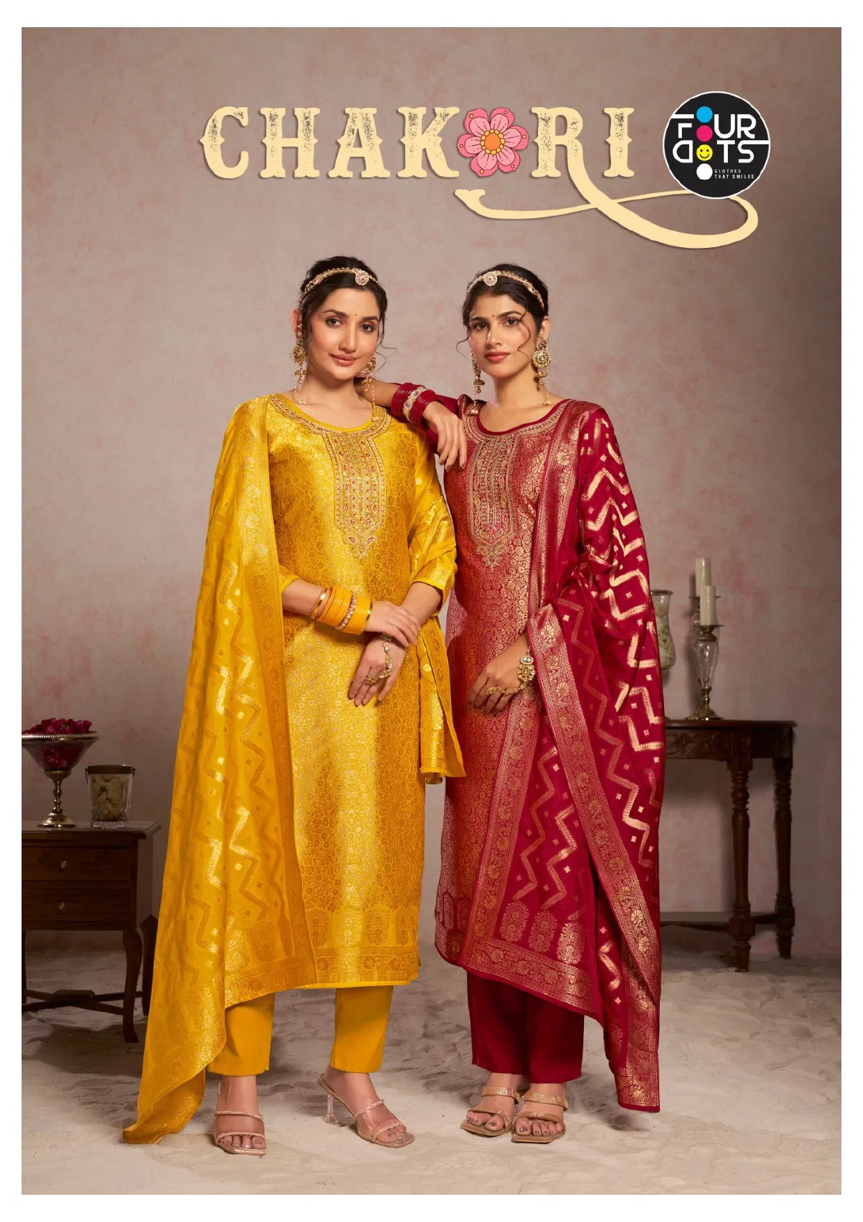 Four Dots Chakori Weaven Summer Jacqaurd With Work Salwar Kameez
