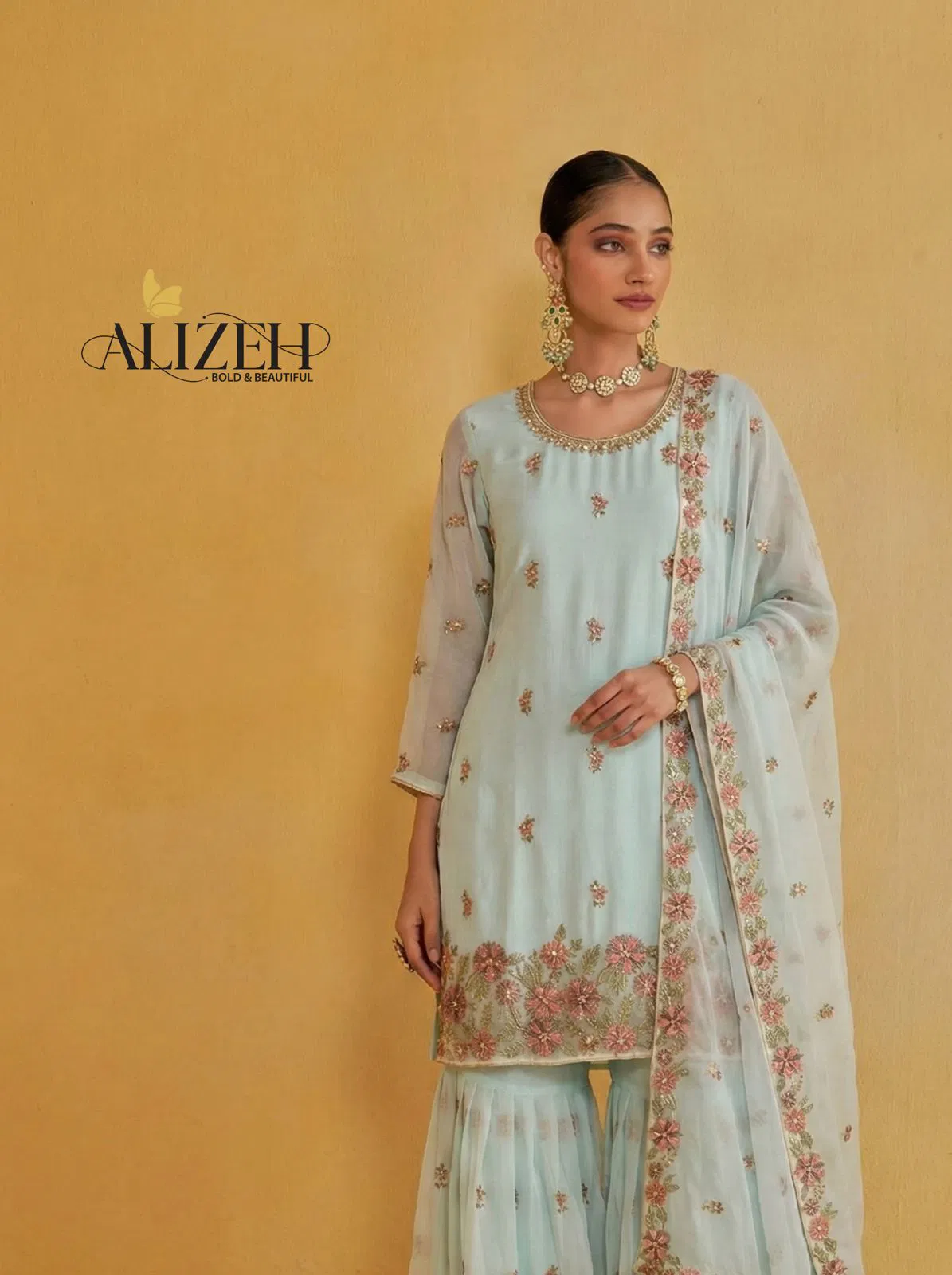 Alizeh 7066 To 7069 Georgette With Embroidered Top Sharara And Dupatta