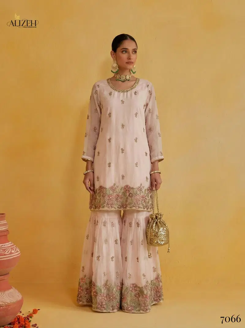 Alizeh 7066 To 7069 Georgette With Embroidered Top Sharara And Dupatta