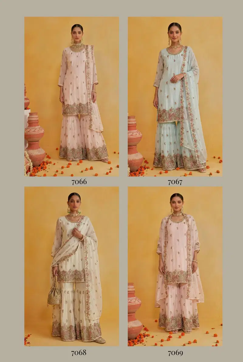 Alizeh 7066 To 7069 Georgette With Embroidered Top Sharara And Dupatta