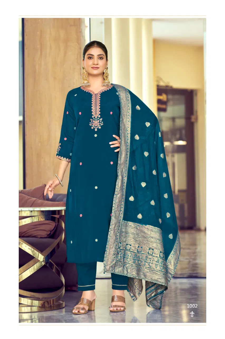 Ossm Mishti Vol 2 Roman Silk With Embroidery Work Top Bottom And Dupatta