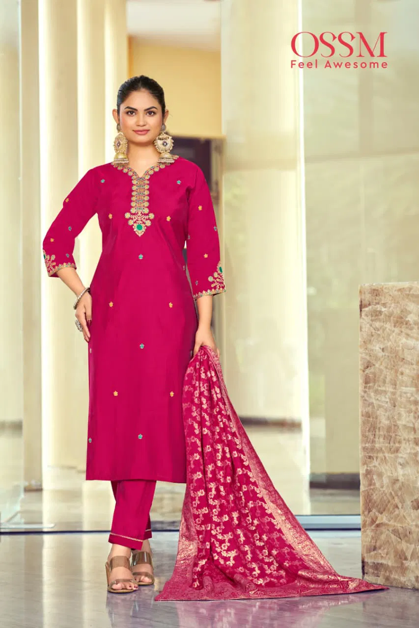 Ossm Mishti Vol 2 Roman Silk With Embroidery Work Top Bottom And Dupatta