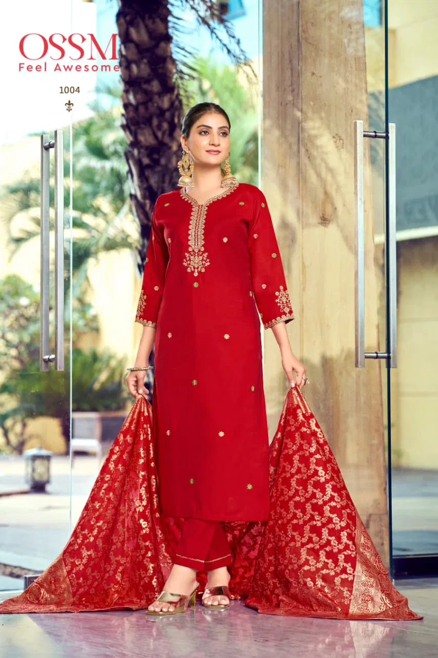 Ossm Mishti Vol 2 Roman Silk With Embroidery Work Top Bottom And Dupatta