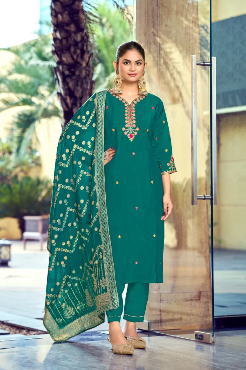 Ossm Mishti Vol 2 Roman Silk With Embroidery Work Top Bottom And Dupatta