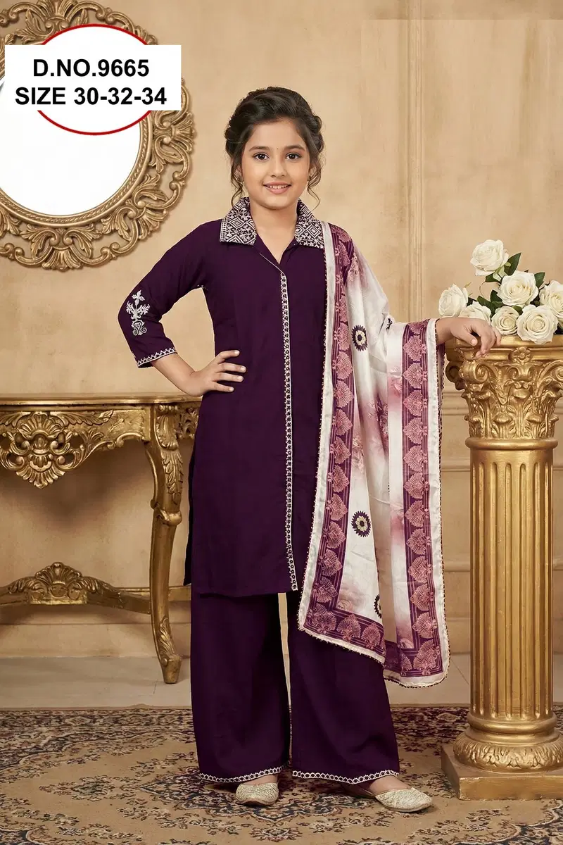 Subbu Vol 2 Pant Set 9665 Vatican Silk Kids Top Bottom And Dupatta