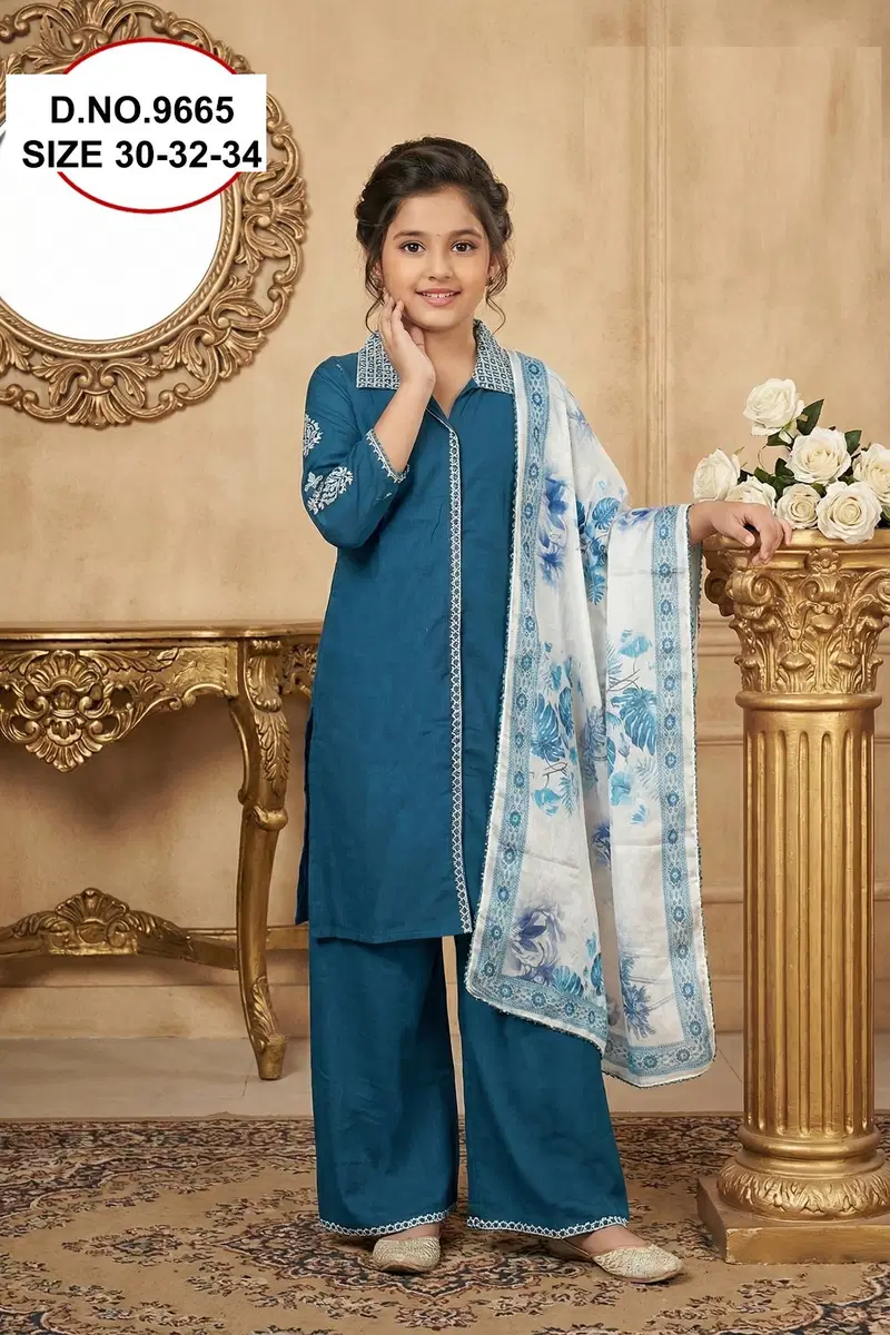 Subbu Vol 2 Pant Set 9665 Vatican Silk Kids Top Bottom And Dupatta