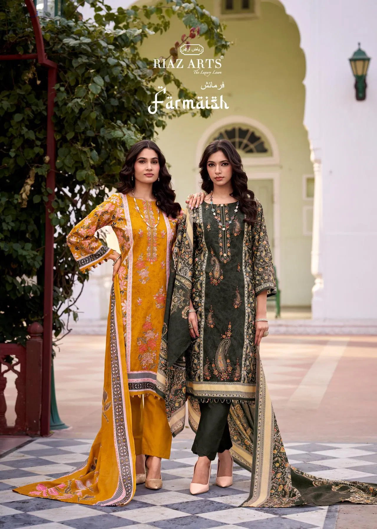 Riaz Arts Farmaish Cambric Cotton Lawn Print With Work Dress Material