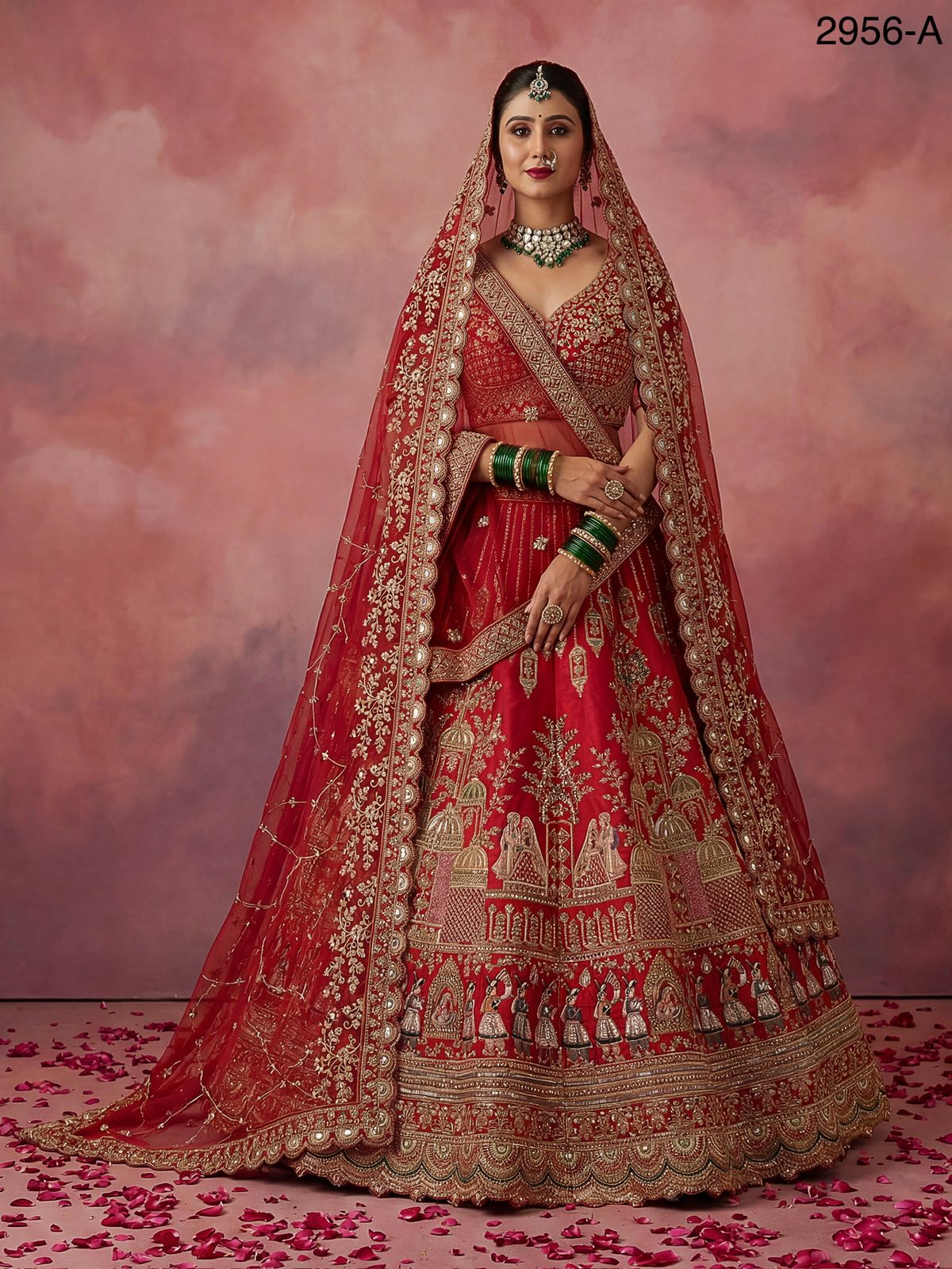 Anjani 2956 Double Dupatta Combine Flair Bridal lehenga in Barrat style work Lehenag Choli Collection 