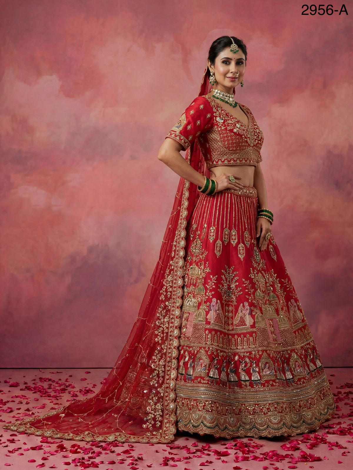 Anjani 2956 Double Dupatta Combine Flair Bridal lehenga in Barrat style work Lehenag Choli Collection 