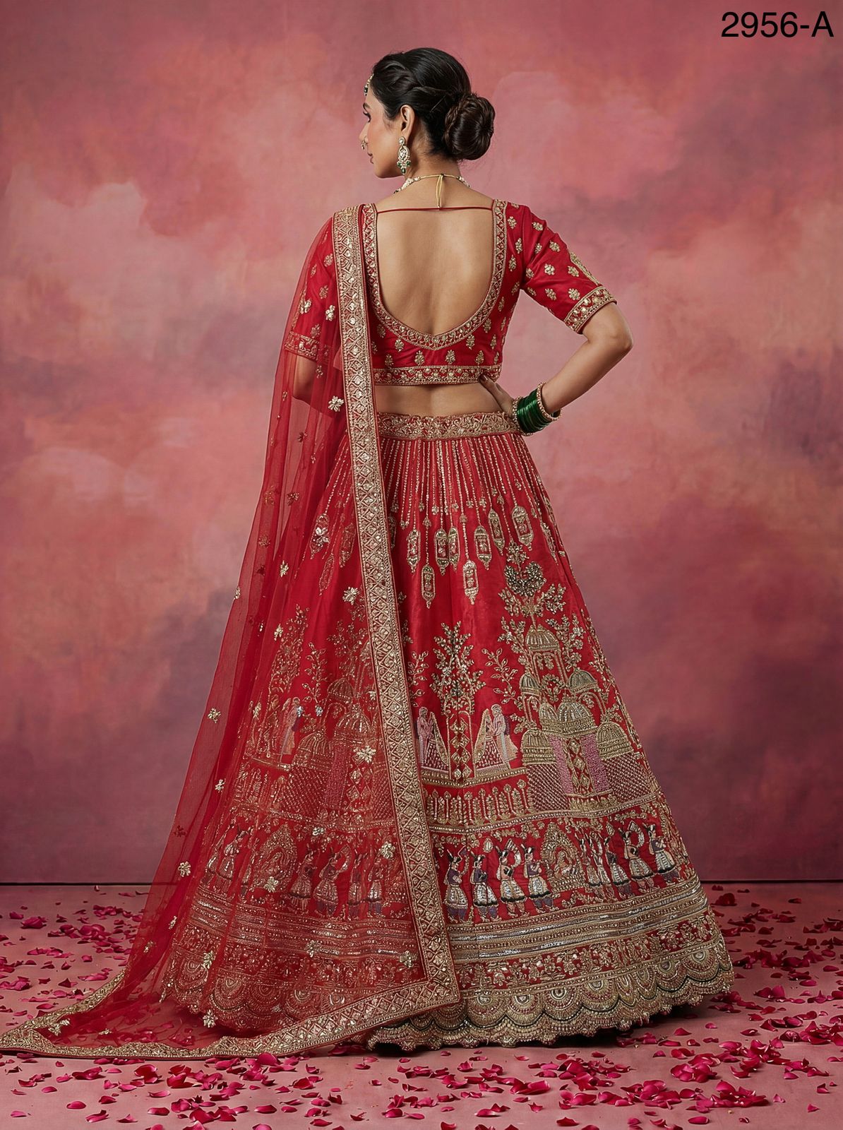 Anjani 2956 Double Dupatta Combine Flair Bridal lehenga in Barrat style work Lehenag Choli Collection 