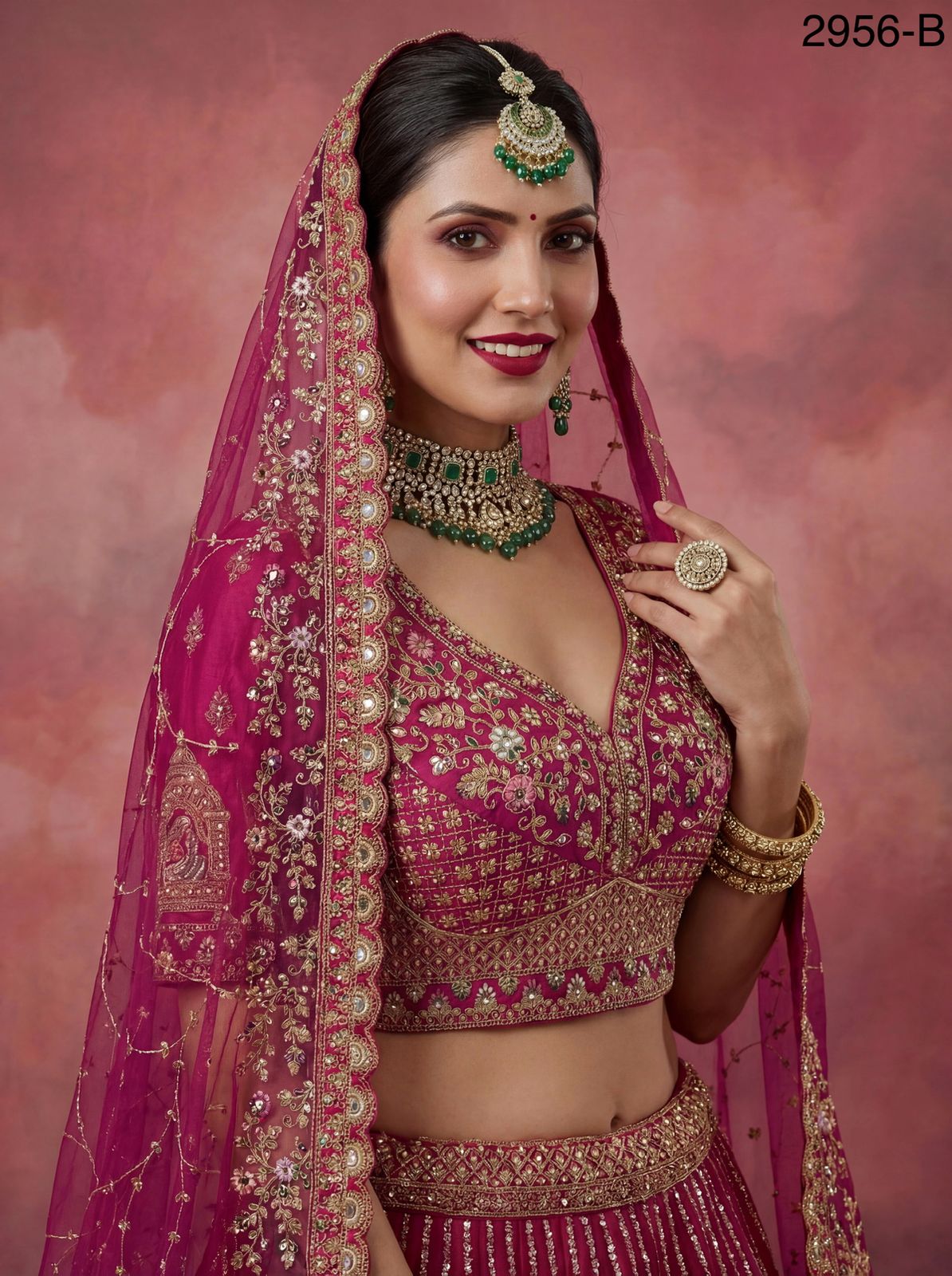 Anjani 2956 Double Dupatta Combine Flair Bridal lehenga in Barrat style work Lehenag Choli Collection 