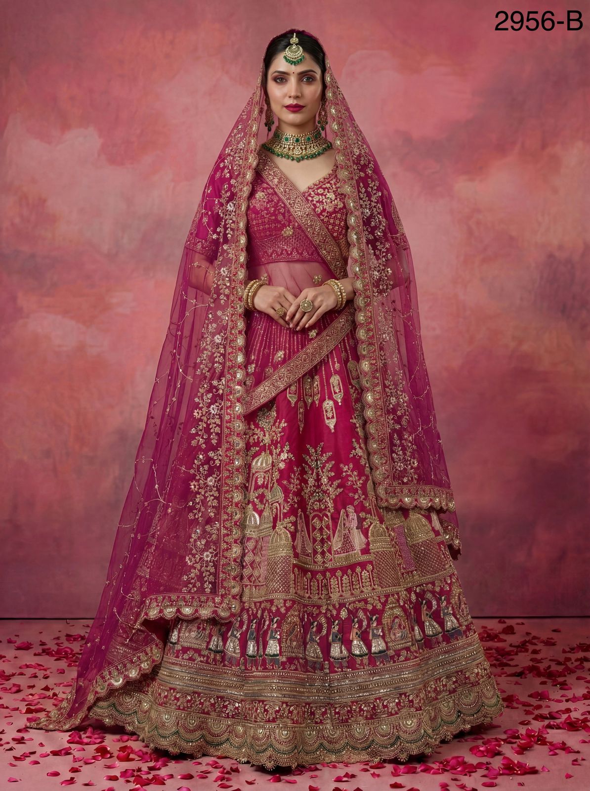 Anjani 2956 Double Dupatta Combine Flair Bridal lehenga in Barrat style work Lehenag Choli Collection 