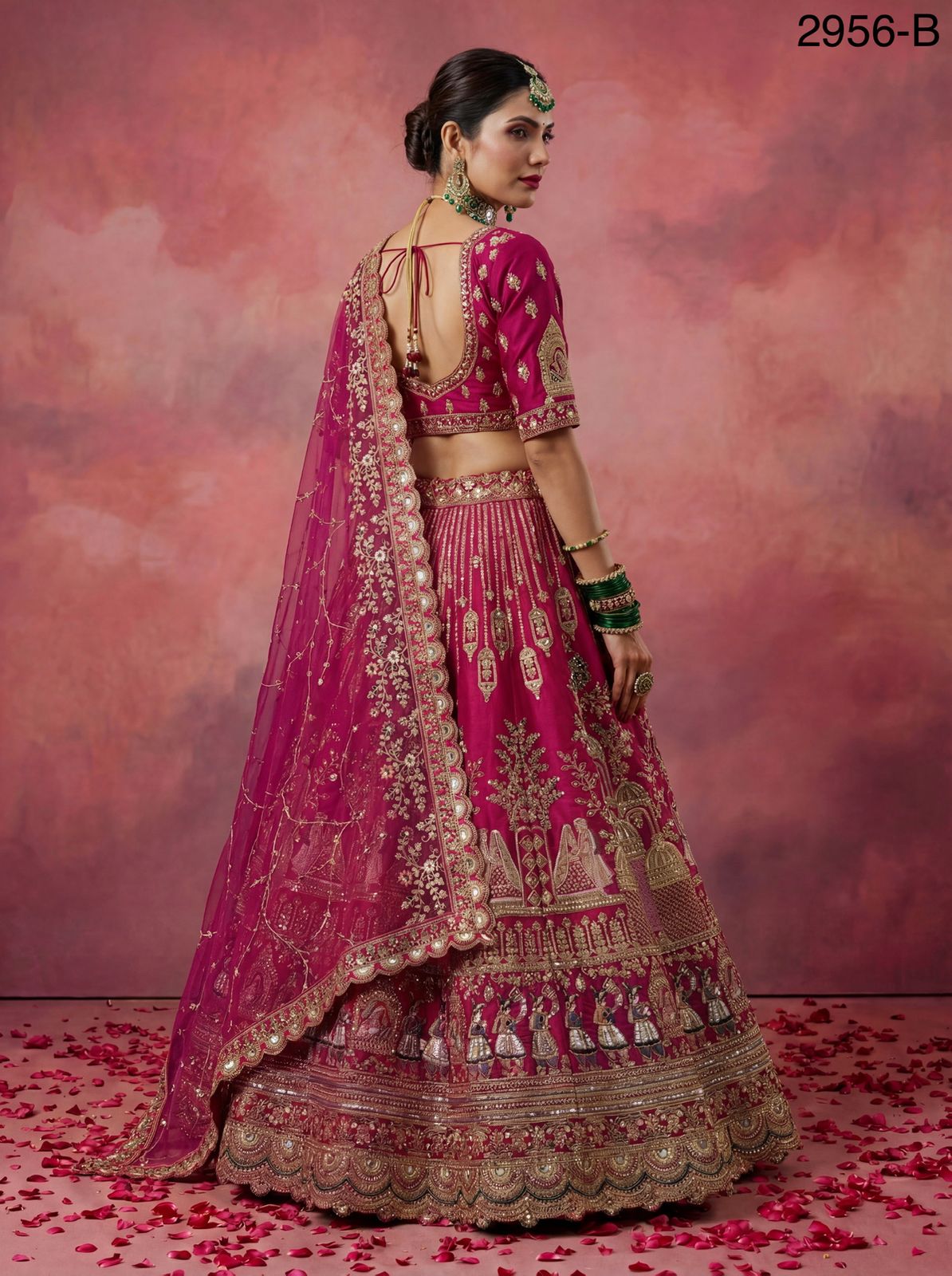 Anjani 2956 Double Dupatta Combine Flair Bridal lehenga in Barrat style work Lehenag Choli Collection 