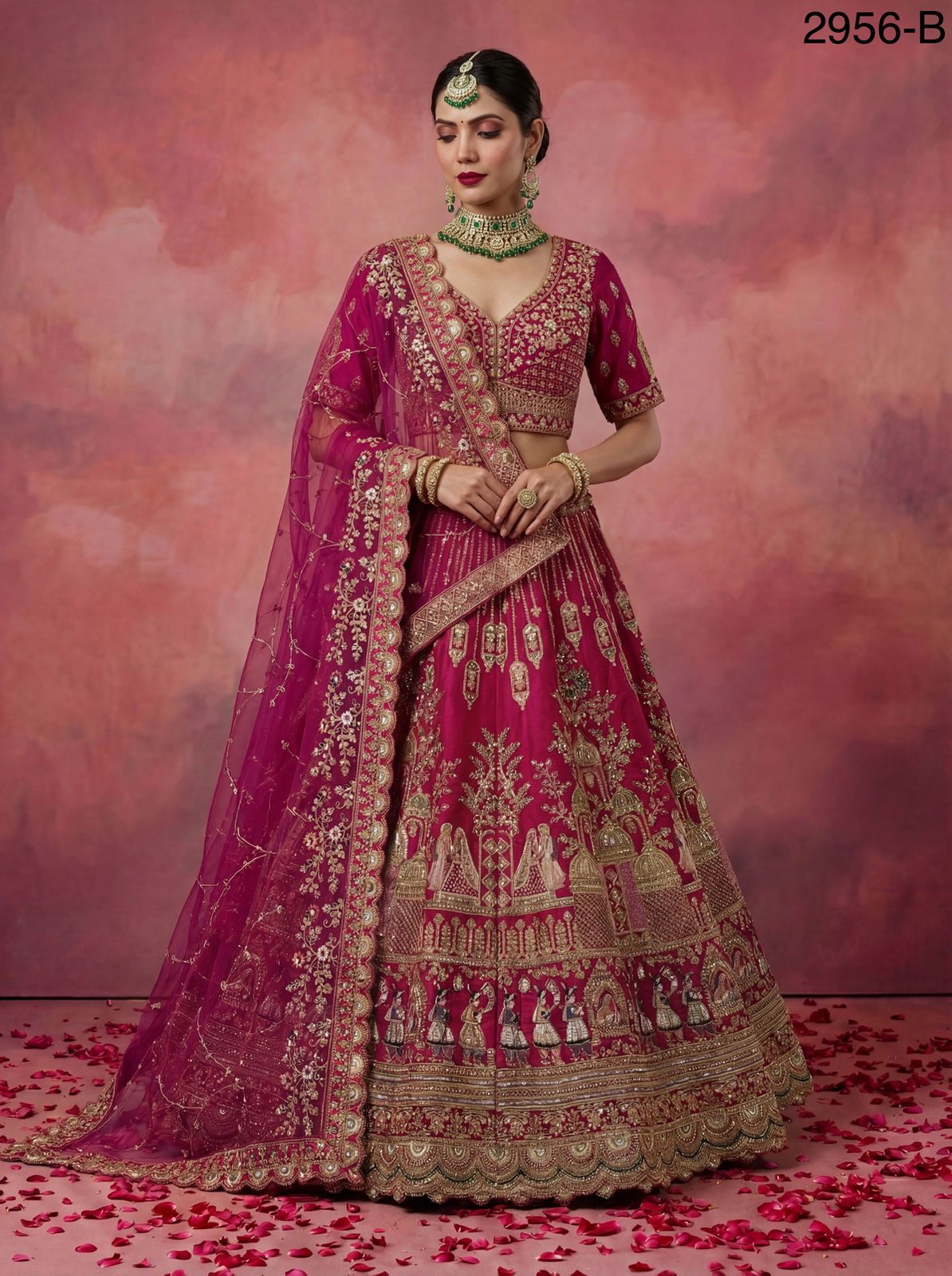 Anjani 2956 Double Dupatta Combine Flair Bridal lehenga in Barrat style work Lehenag Choli Collection 