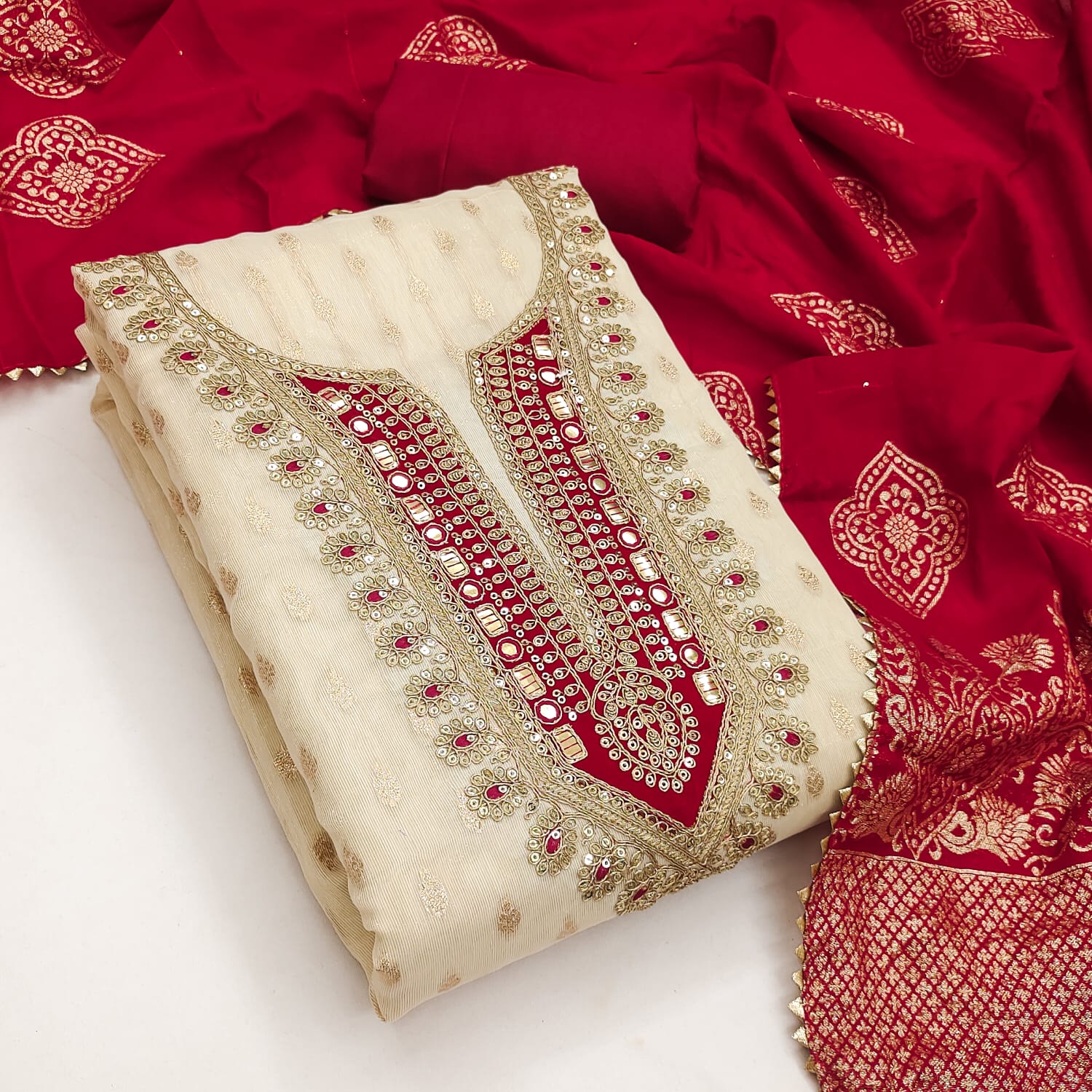 Designer Facebook Simmer Silk Zakard Booti Dress Material Collection 