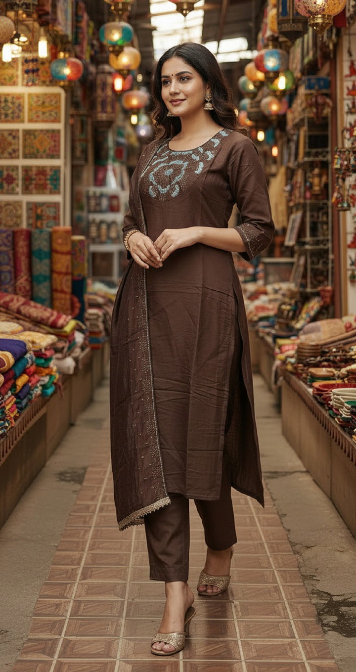 Navya Kurti 210 Party Wear Embroidery Worked Silk Kurti with Pant and Dupatta Set