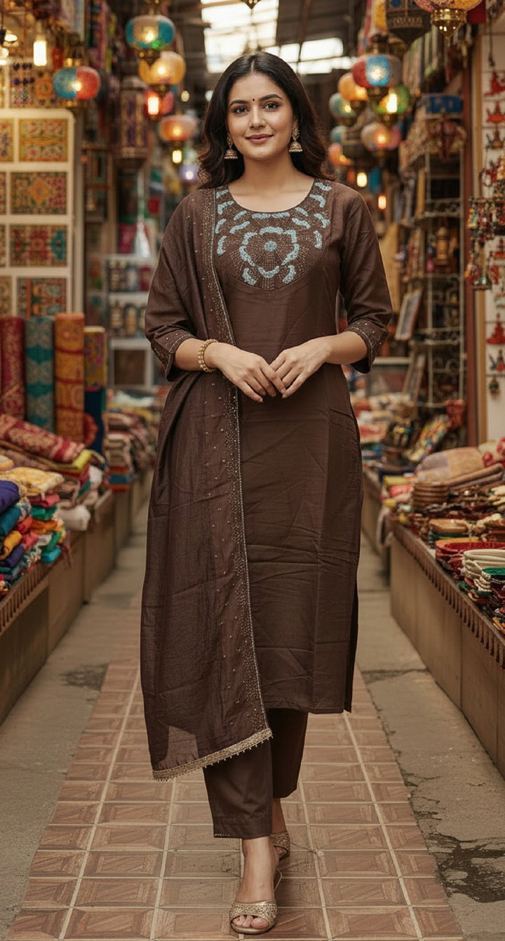 Navya Kurti 210 Party Wear Embroidery Worked Silk Kurti with Pant and Dupatta Set