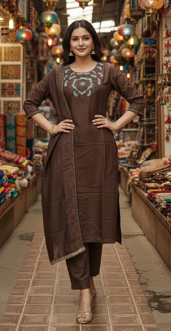 Navya Kurti 210 Party Wear Embroidery Worked Silk Kurti with Pant and Dupatta Set