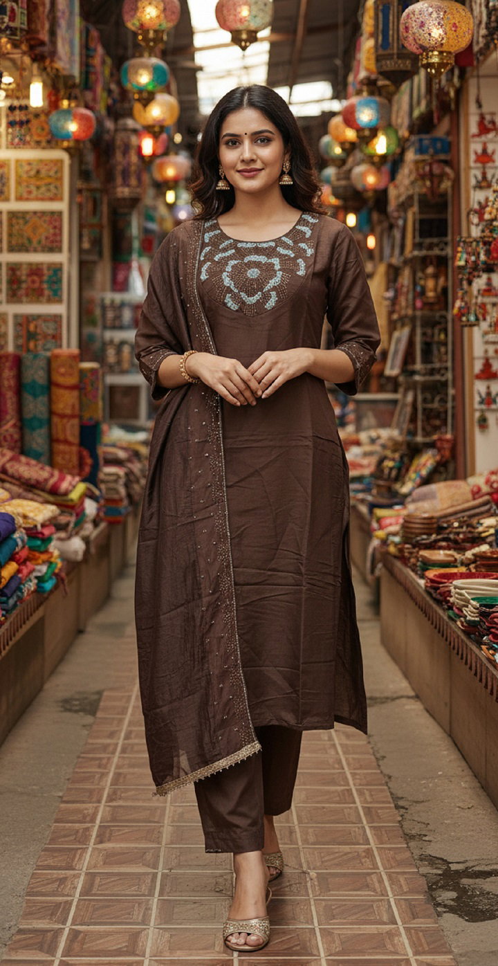 Navya Kurti 210 Party Wear Embroidery Worked Silk Kurti with Pant and Dupatta Set