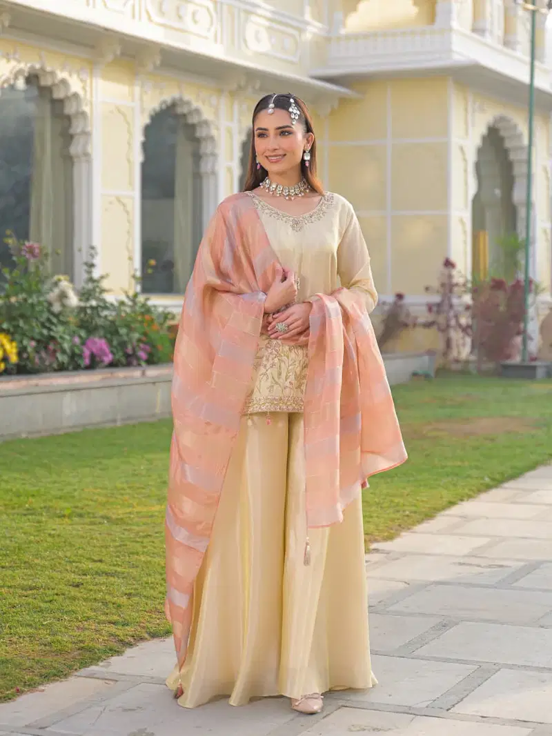Afsana Misha Savri Viscose Shimmer With Work Top Bottom And Dupatta