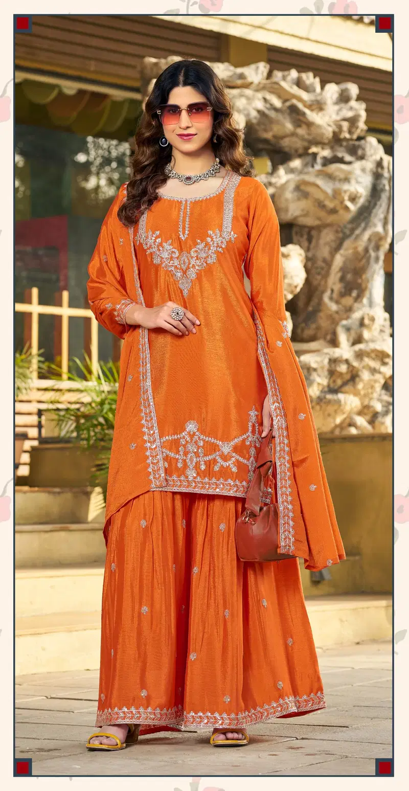 Ladies Flavour 3382 To 3384 Chinon Embroidery Top Bottom And Dupatta
