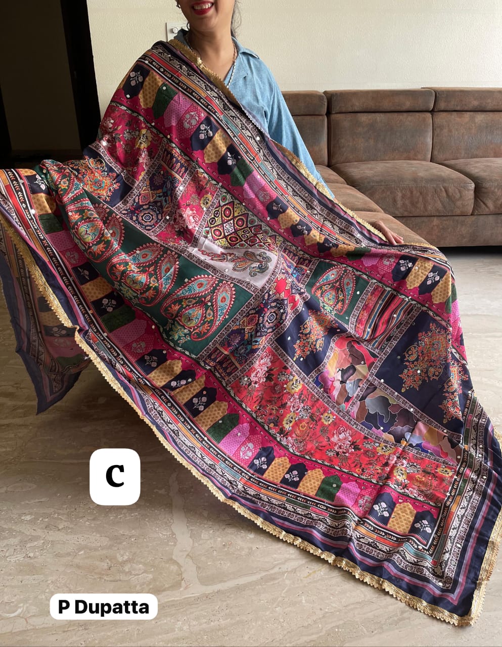 Maji Pakistani Dupatta Hit Print Chinon Silk with Mirror work Dupatta Collection 