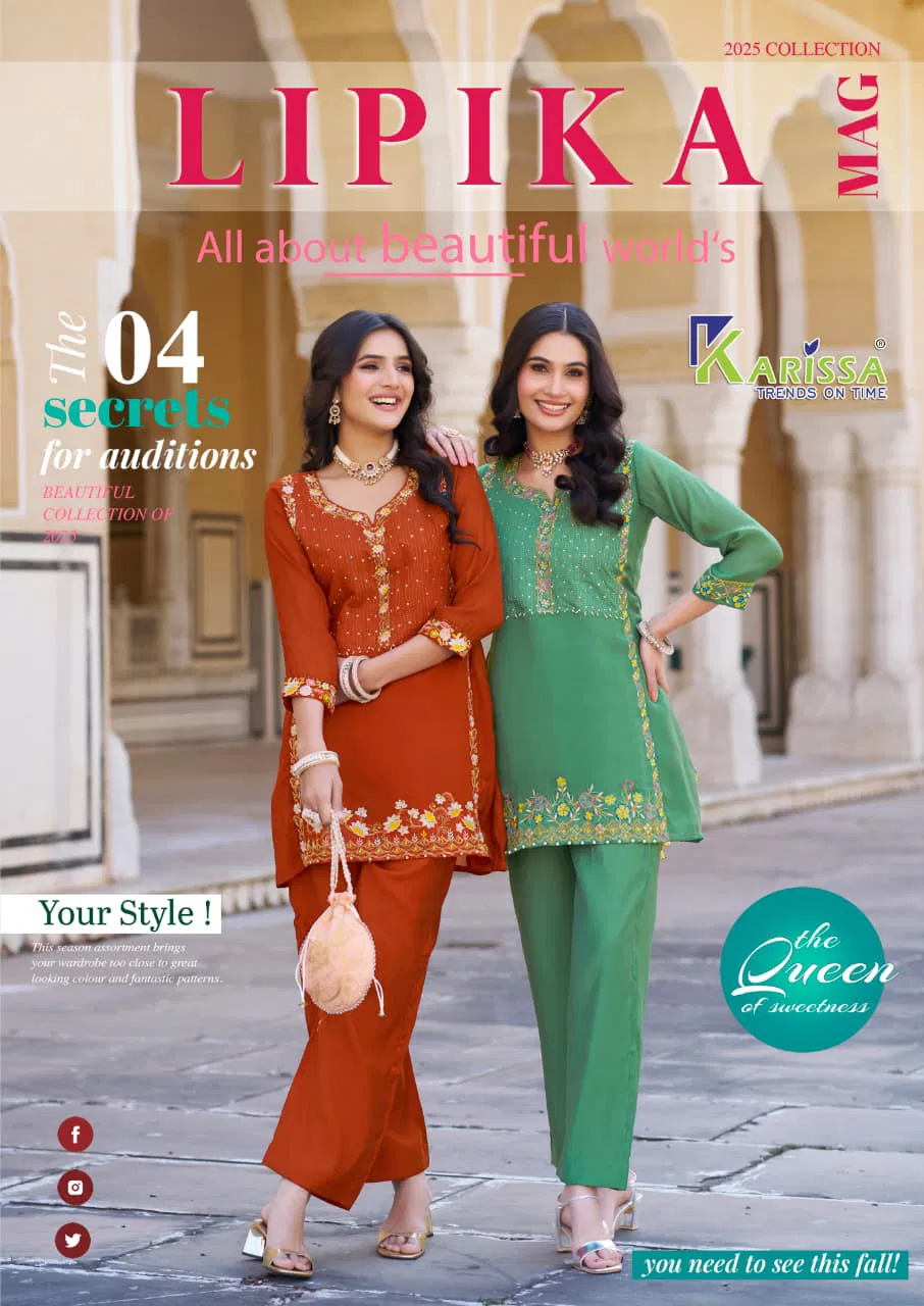 Karissa Lipika Viscose Mal Chanderi Threadwork Co Ord Set Collection