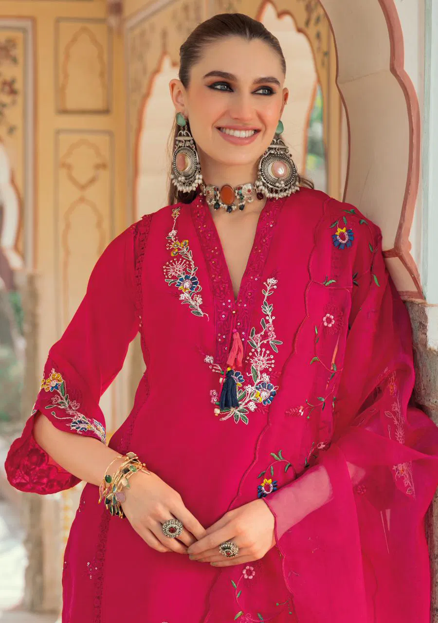 Lady Leela Leyla Viscose Chanderi With Embroidery Top Bottom And Dupatta