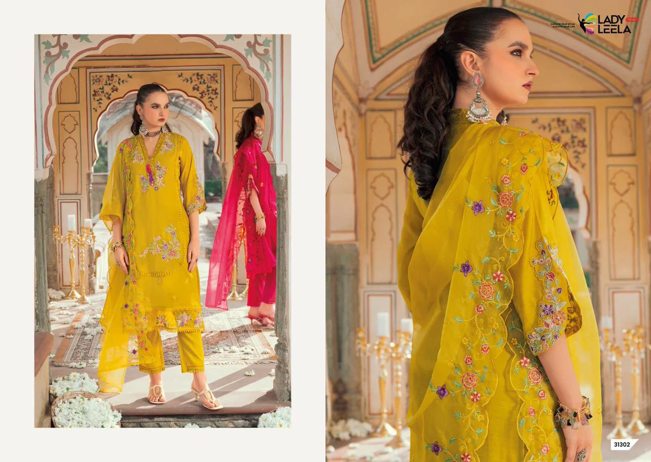Lady Leela Leyla Viscose Chanderi With Embroidery Top Bottom And Dupatta