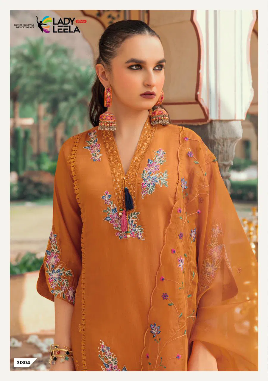 Lady Leela Leyla Viscose Chanderi With Embroidery Top Bottom And Dupatta