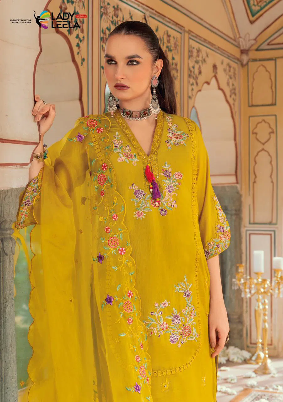 Lady Leela Leyla Viscose Chanderi With Embroidery Top Bottom And Dupatta
