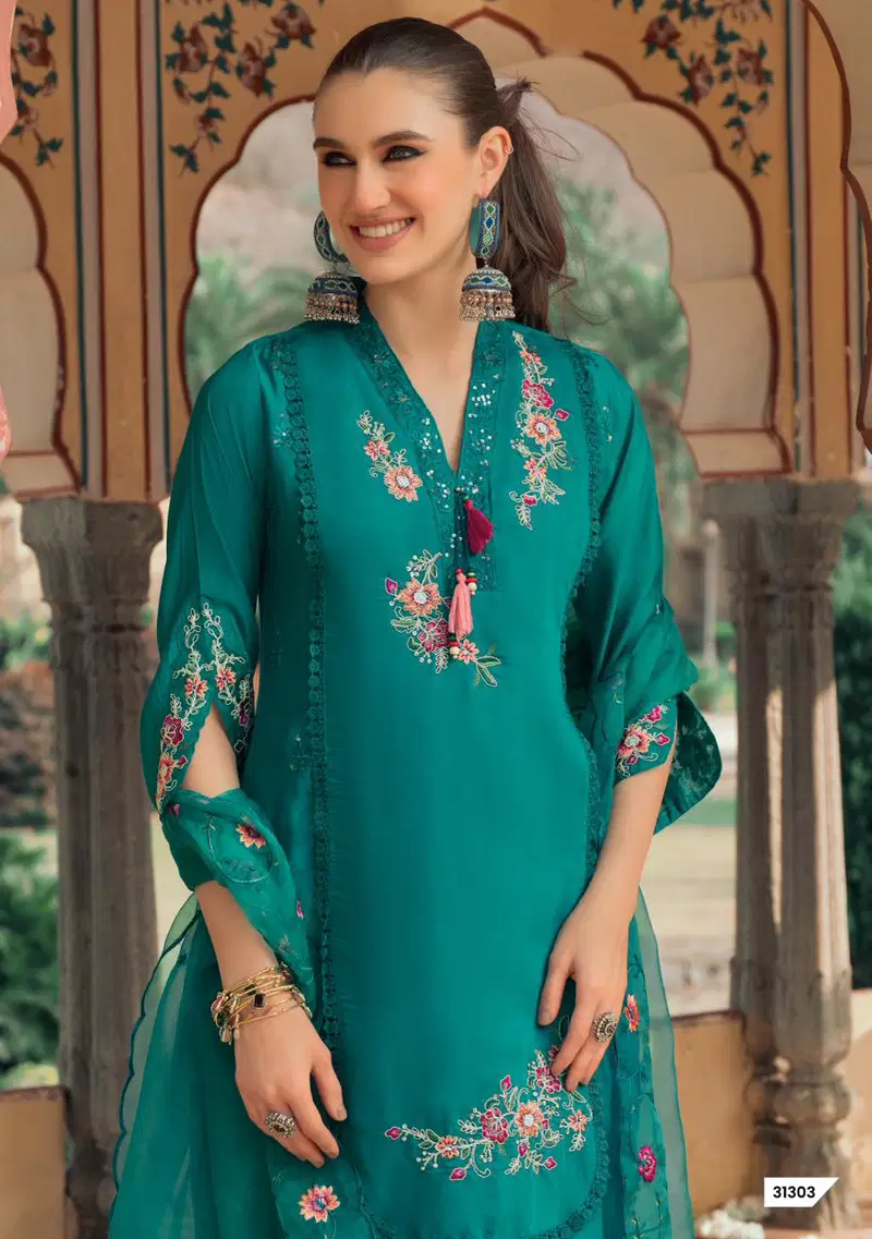 Lady Leela Leyla Viscose Chanderi With Embroidery Top Bottom And Dupatta