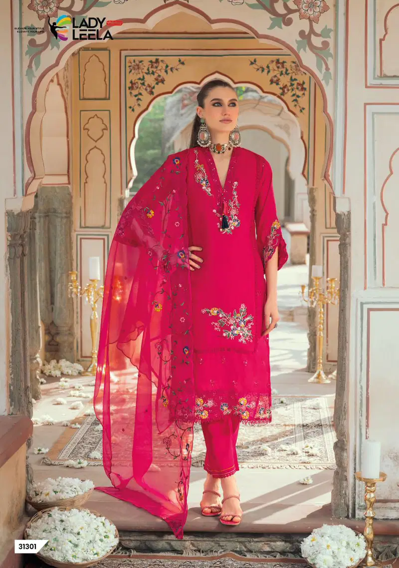 Lady Leela Leyla Viscose Chanderi With Embroidery Top Bottom And Dupatta