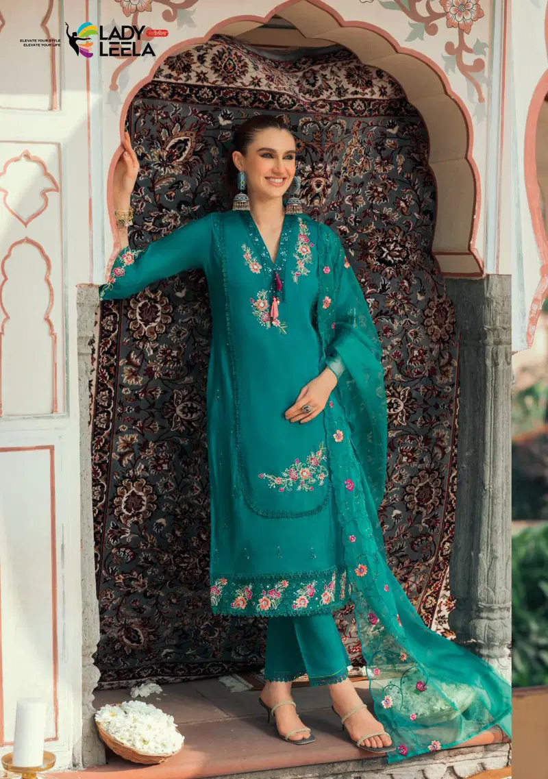 Lady Leela Leyla Viscose Chanderi With Embroidery Top Bottom And Dupatta