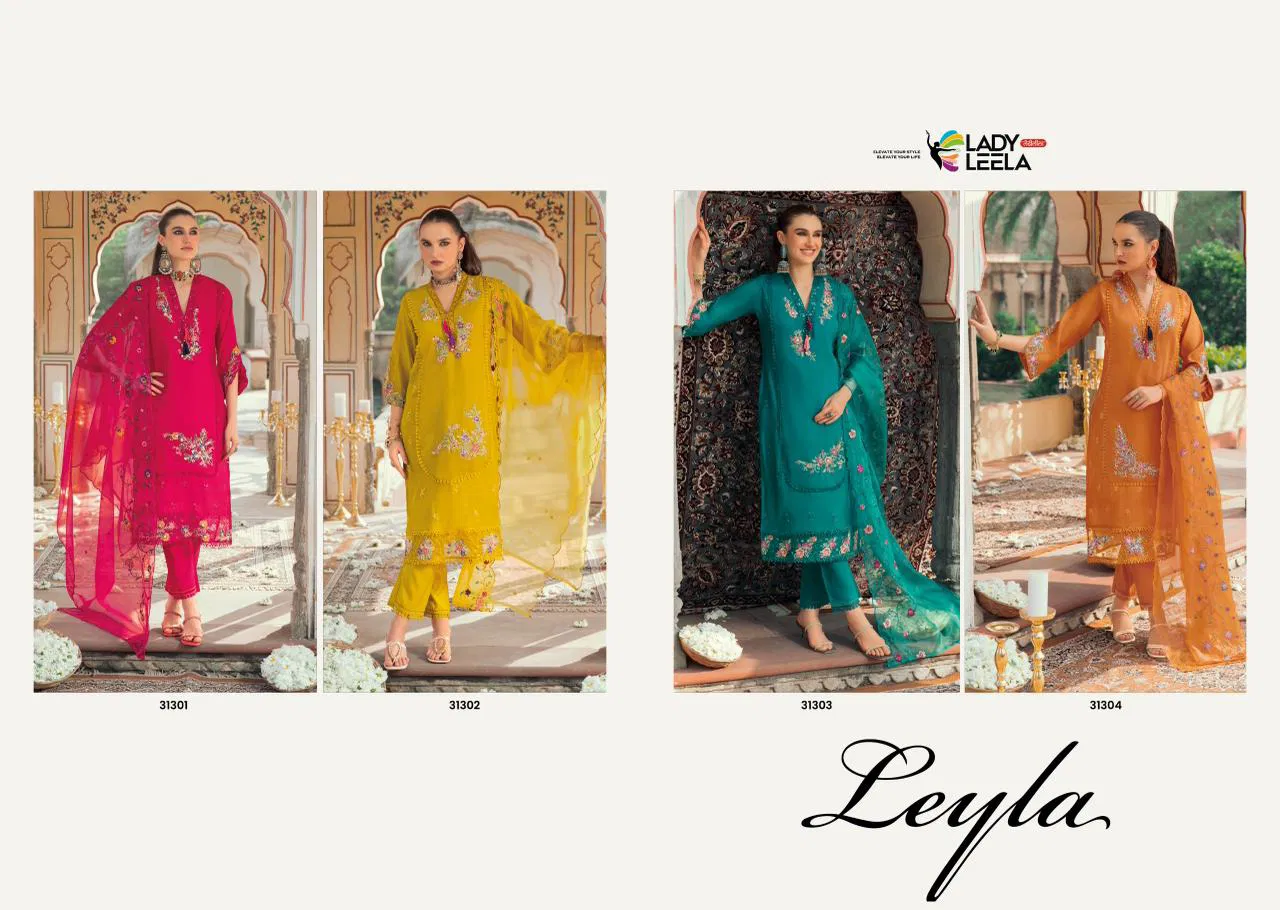 Lady Leela Leyla Viscose Chanderi With Embroidery Top Bottom And Dupatta