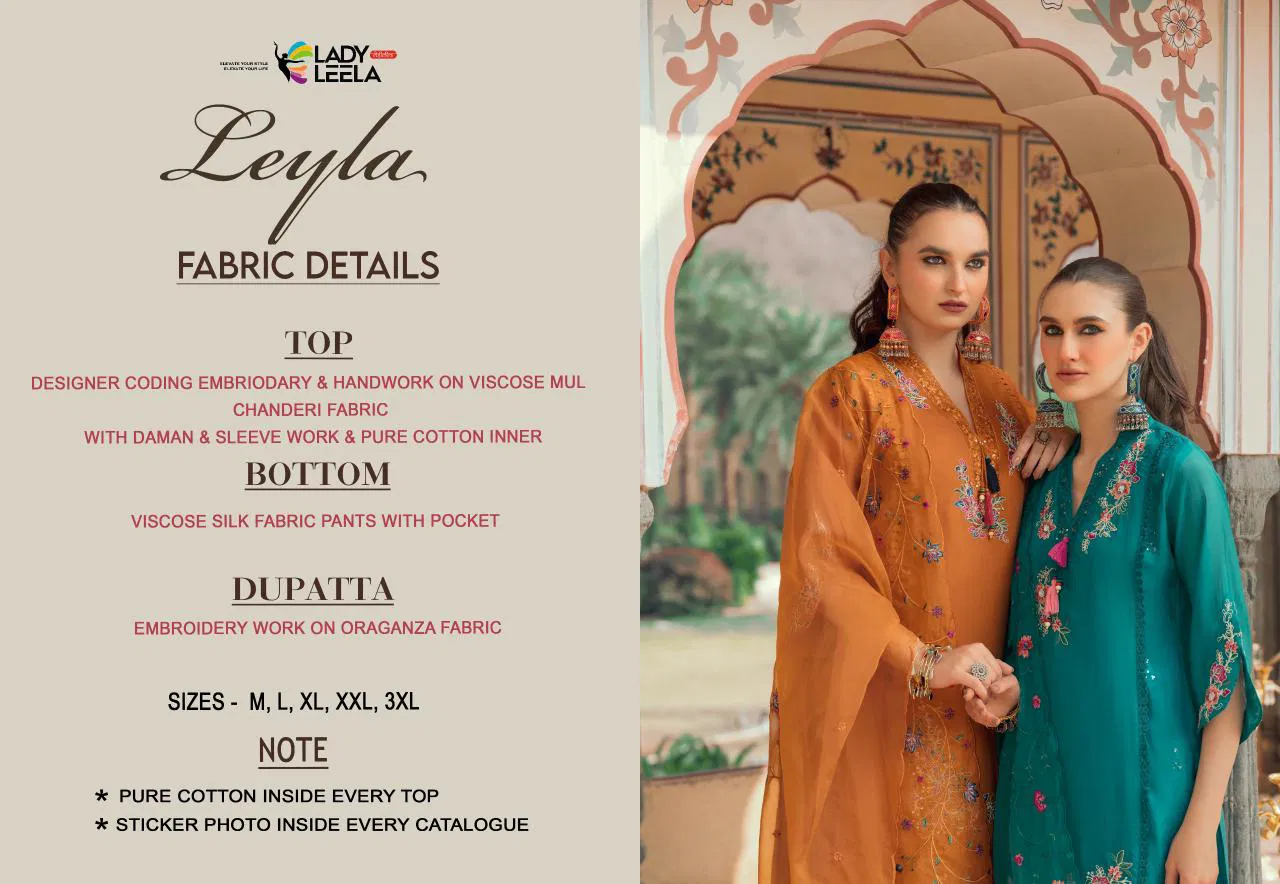 Lady Leela Leyla Viscose Chanderi With Embroidery Top Bottom And Dupatta