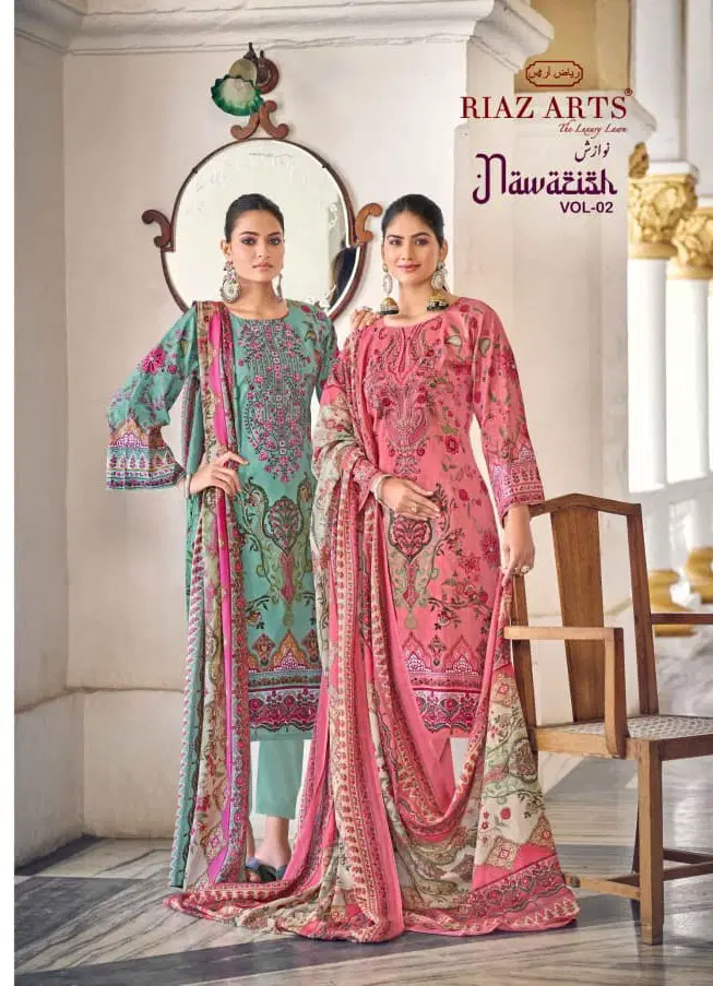 Riaz Arts Nawazish Vol 2 Cambric Cotton Printed With Work Dress Material