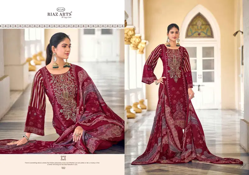 Riaz Arts Nawazish Vol 2 Cambric Cotton Printed With Work Dress Material