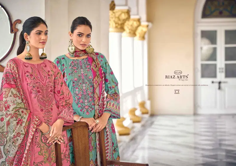 Riaz Arts Nawazish Vol 2 Cambric Cotton Printed With Work Dress Material