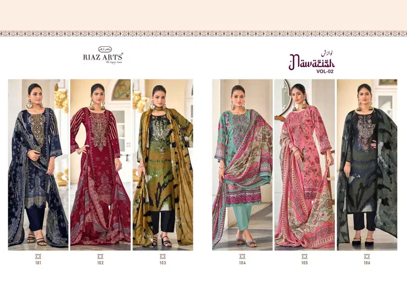 Riaz Arts Nawazish Vol 2 Cambric Cotton Printed With Work Dress Material
