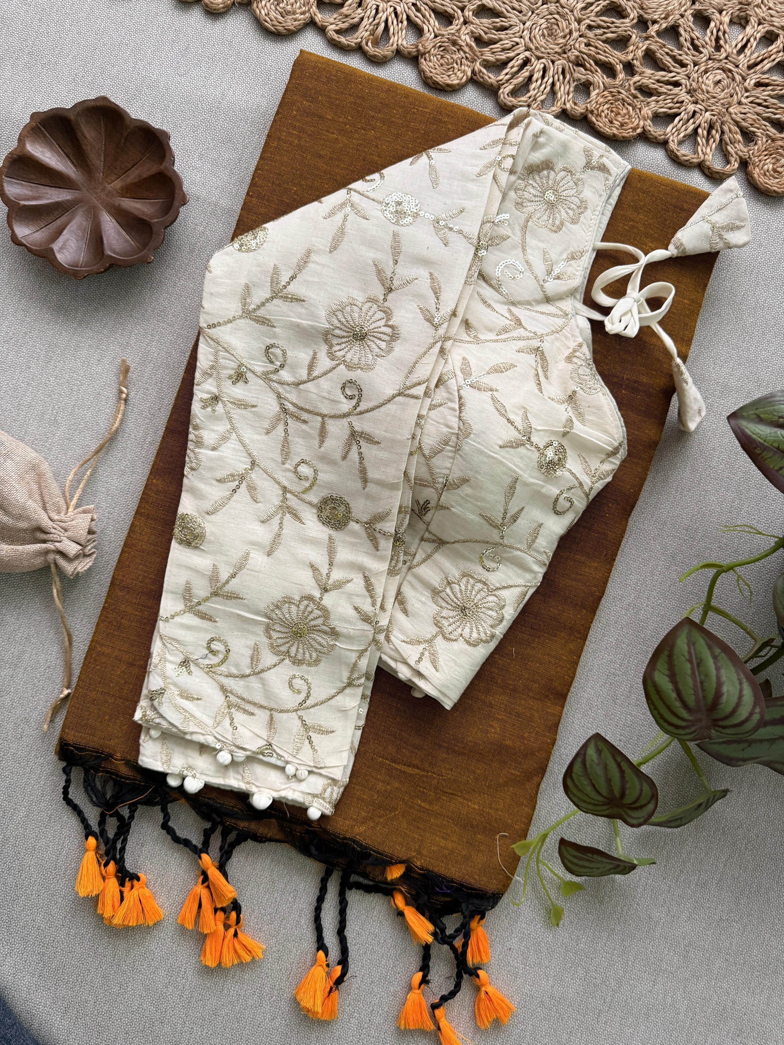 Lekha CF 179 Khadi Cotton Plain Saree With Readymade Blouse